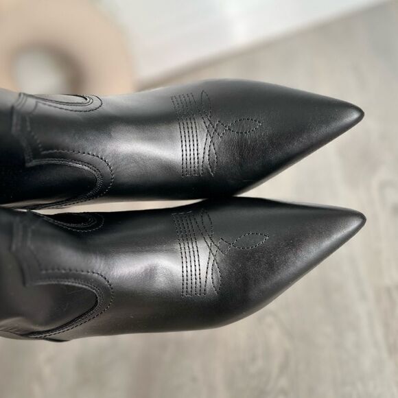 ZARA LEATHER COWBOY HEELED ANKLE BOOTS - Picture 10 of 10